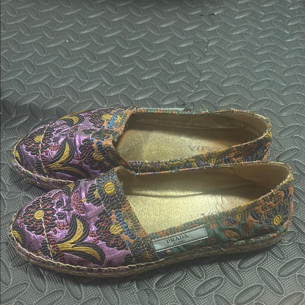 Prada Women's Floral Espadrilles - Purple and Gold
